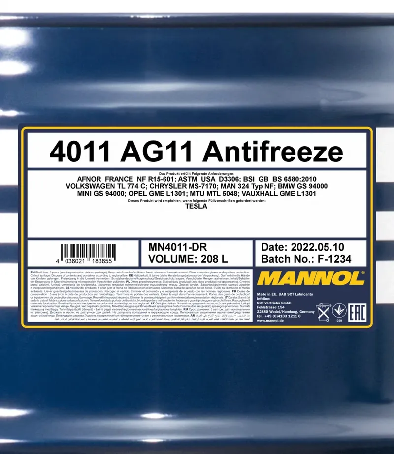 Изображение MANNOL Antifreeze AG11 (-40 °C) Longterm 4011 MANNOL MN4011-DR MANNOL Antifreeze AG11 (-40 °C) Longterm 4011 MANNOL MN4011-DR