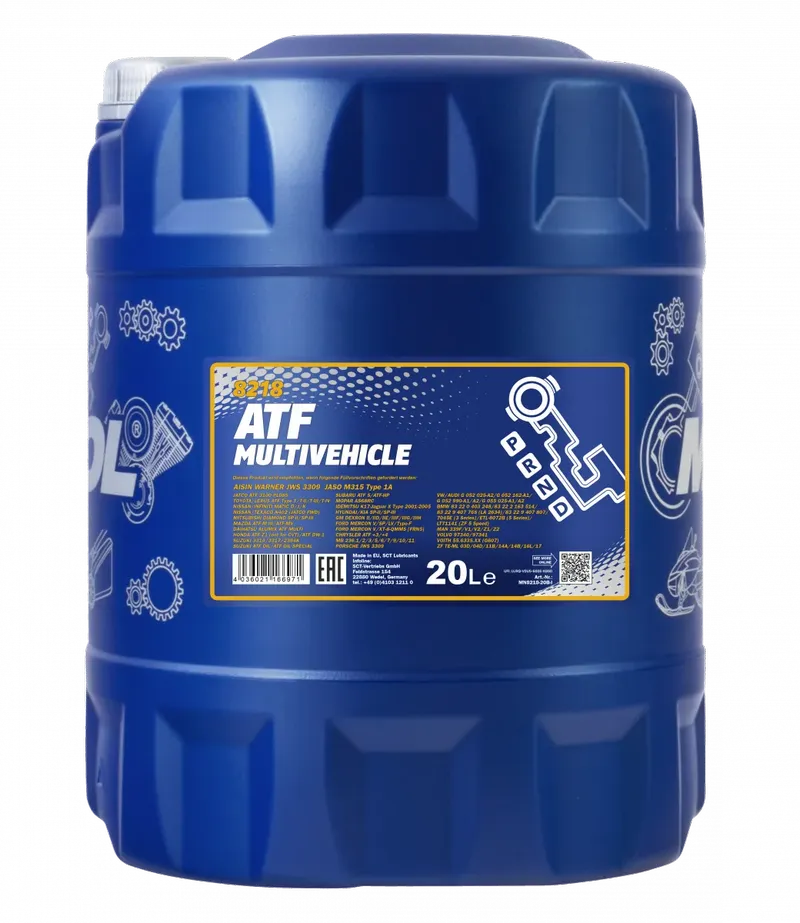 Трансмиссионное масло MANNOL ATF MULTIVEHICLE 8218 O.E.M.JWS 3309 20л MN821820