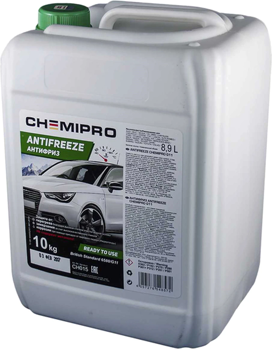 Изображение Антифриз Chemipro G11 готовый 10kg зеленый, 8.9л CHEMIPRO CH015 Антифриз Chemipro G11 готовый 10kg зеленый, 8.9л CHEMIPRO CH015