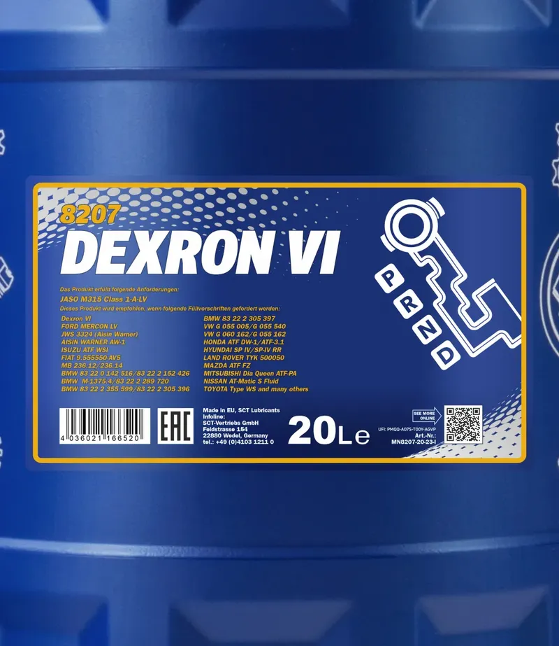 Изображение Трансмиссионное масло MANNOL ATF DEXRON VI 8207 20л MN820720 Трансмиссионное масло MANNOL ATF DEXRON VI 8207 20л MN820720
