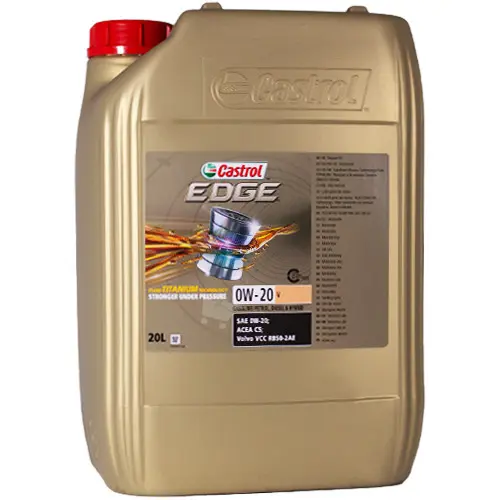 Масло моторное синтетическое 20л - для легк. авто, ACEA C5, Volvo VCC RBS0-2AE CASTROL CASTROL 0W20 EDGE V/20