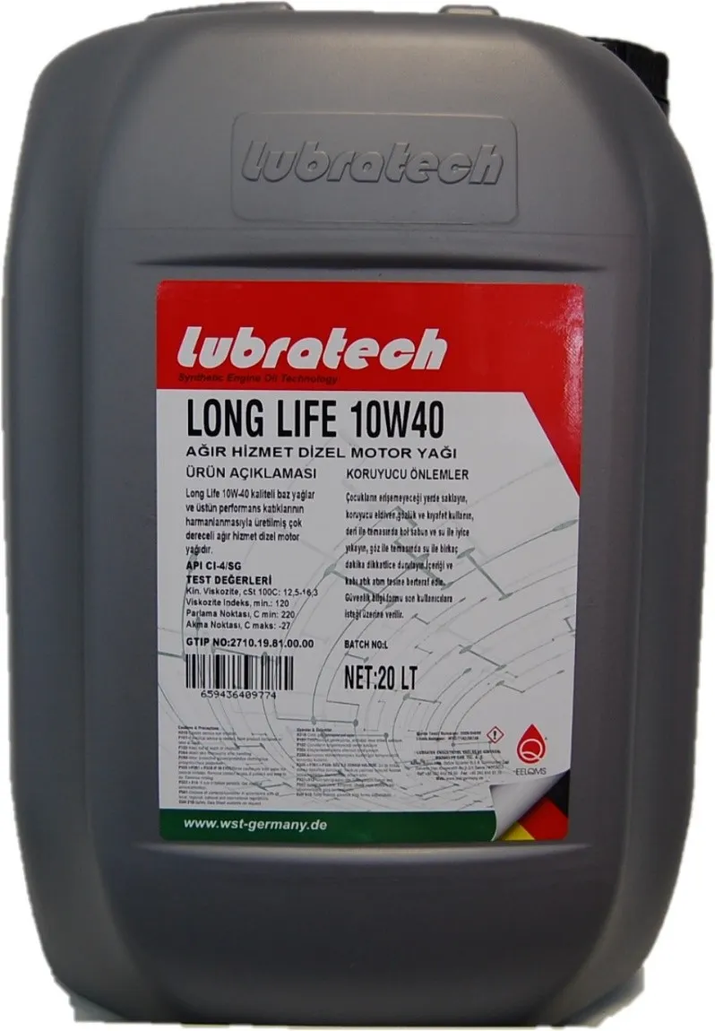 Масло моторное полусинтетическое 20л-API CI-4, ACEA E4/E7, VDS-3, RLD-2, MACK EO-N, MAN 3275-1, DEUTZ DQC III-10, MB 228.3, CUMMINS CES 20076/77/71/72/78, CAT ECF-1a, DH-1, MTU Type 2 LUBRATECH LUBRATECH 10W40 LONG LIFE/20