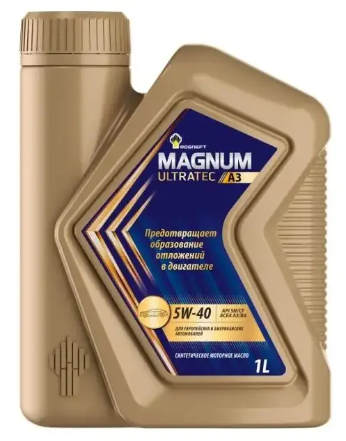 Масло моторное синтетическое 1л - для легк. авто, API SN/CF, ACEA A3/B4, BMW Longlife-01,Fiat 9.55535-N2, PSA B71 2296, Porsche A40,MB 229.5, VW 502.00/505.00, RN 0700/0710 ROSNEFT ROSNEFT 5W40 MAGNUM ULTRATEC A3/1