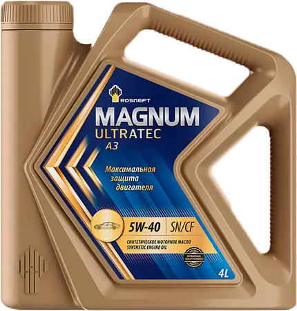 Масло моторное синтетическое 4л - для легк. авто, API SN/CF, ACEA A3/B4, BMW Longlife-01,Fiat 9.55535-N2, PSA B71 2296, Porsche A40,MB 229.5, VW 502.00/505.00, RN 0700/0710 ROSNEFT ROSNEFT 5W40 MAGNUM ULTRATEC A3/4