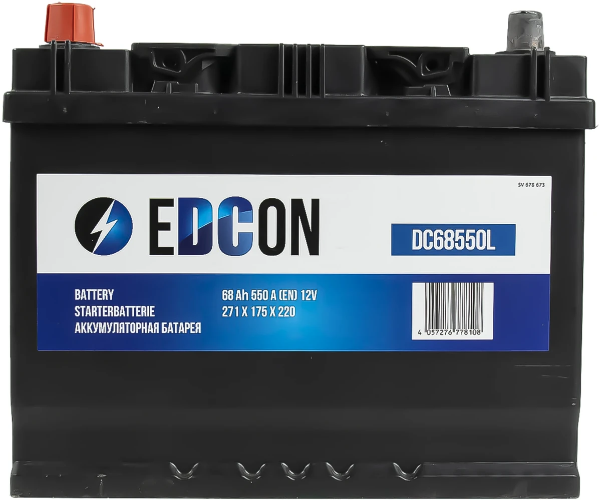 Изображение Аккумулятор 68 ач 550 а 260x175x220 мм 1 (+-) прямая EDCON DC68550L Аккумулятор 68 ач 550 а 260x175x220 мм 1 (+-) прямая EDCON DC68550L