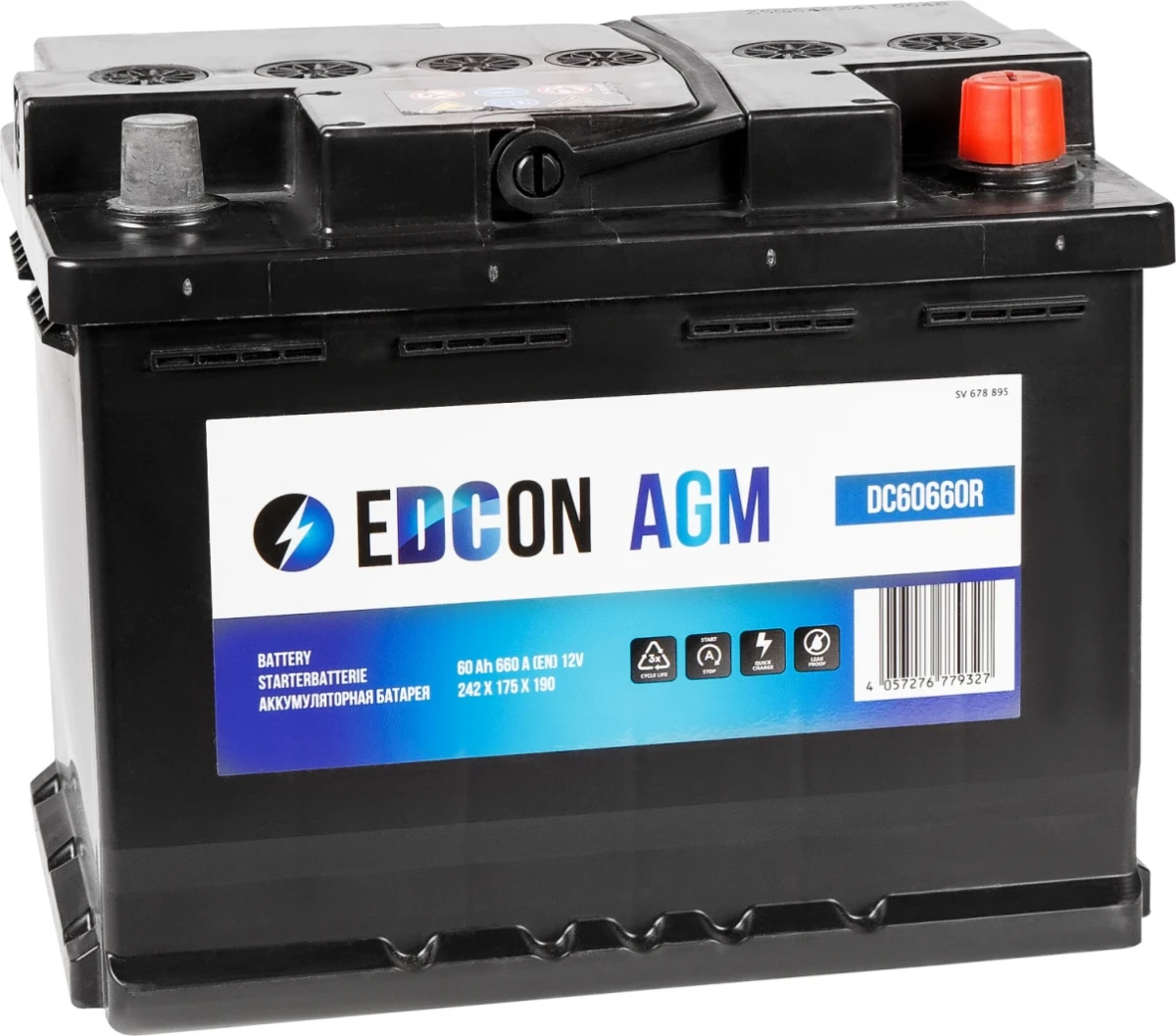 Изображение Аккумулятор 60 ач 660 а 242x175x190 мм 0 (-+) обратная EDCON DC60660R Аккумулятор 60 ач 660 а 242x175x190 мм 0 (-+) обратная EDCON DC60660R