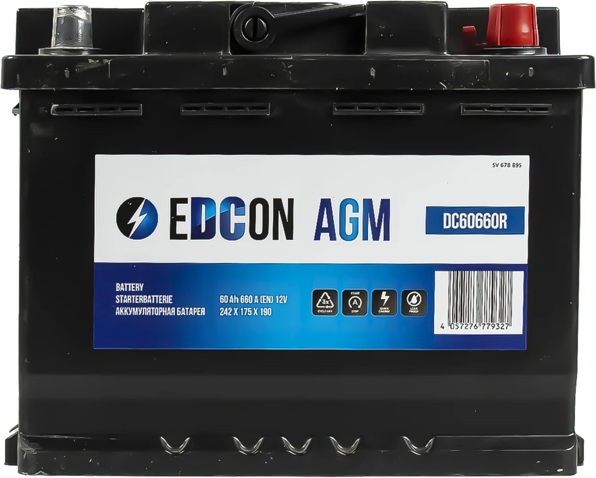 Изображение Аккумулятор 60 ач 660 а 242x175x190 мм 0 (-+) обратная EDCON DC60660R Аккумулятор 60 ач 660 а 242x175x190 мм 0 (-+) обратная EDCON DC60660R