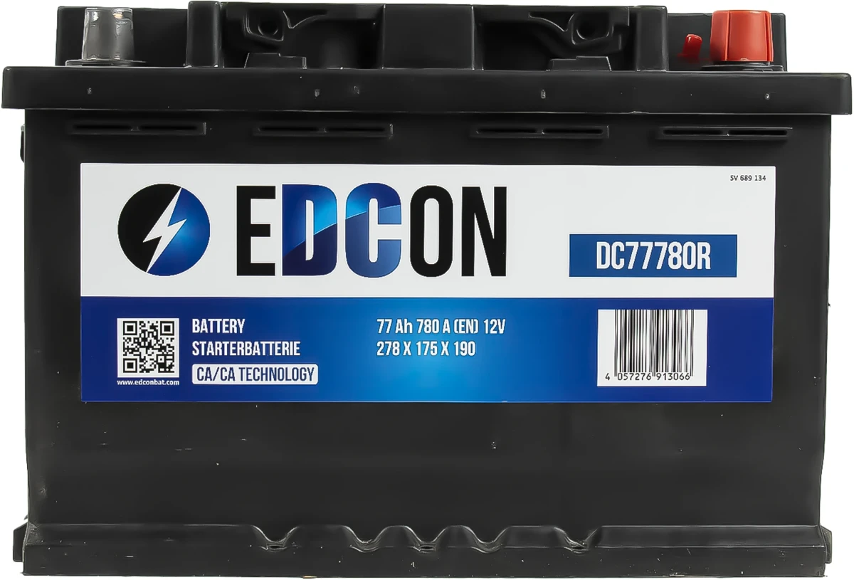 Изображение Аккумулятор 77 ач 780 а 278x175x190 мм 0 (-+) обратная EDCON DC77780R Аккумулятор 77 ач 780 а 278x175x190 мм 0 (-+) обратная EDCON DC77780R