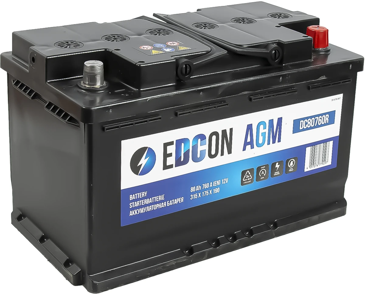 Аккумулятор 80 ач 760 а 315x175x190 мм 0 (-+) обратная EDCON DC80760R