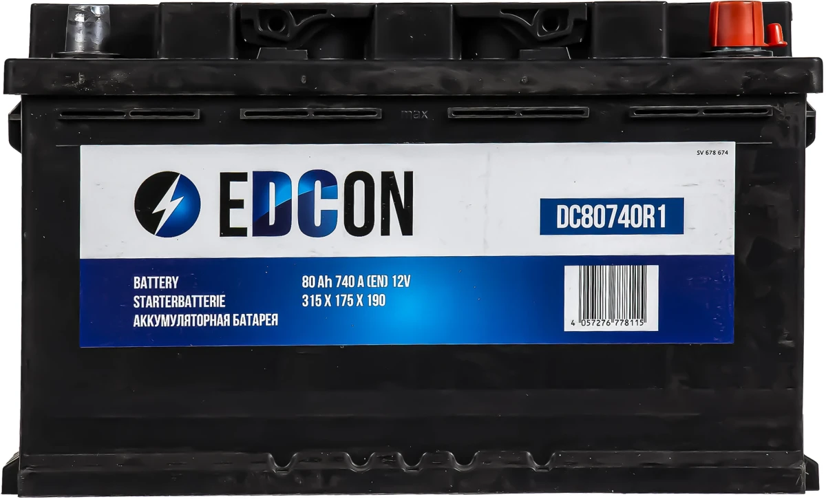 Изображение Аккумулятор 80 ач 740 а 315x175x190 мм 0 (-+) обратная EDCON DC80740R1 Аккумулятор 80 ач 740 а 315x175x190 мм 0 (-+) обратная EDCON DC80740R1