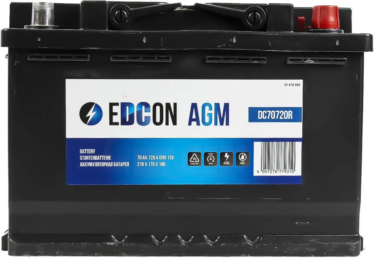 Изображение Аккумулятор 70 ач 720 а 278x175x190 мм 0 (-+) обратная EDCON DC70720R Аккумулятор 70 ач 720 а 278x175x190 мм 0 (-+) обратная EDCON DC70720R