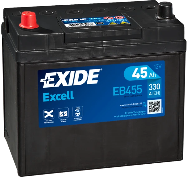 Изображение Стартерная аккумуляторная батарея EXIDE EB455 Стартерная аккумуляторная батарея EXIDE EB455