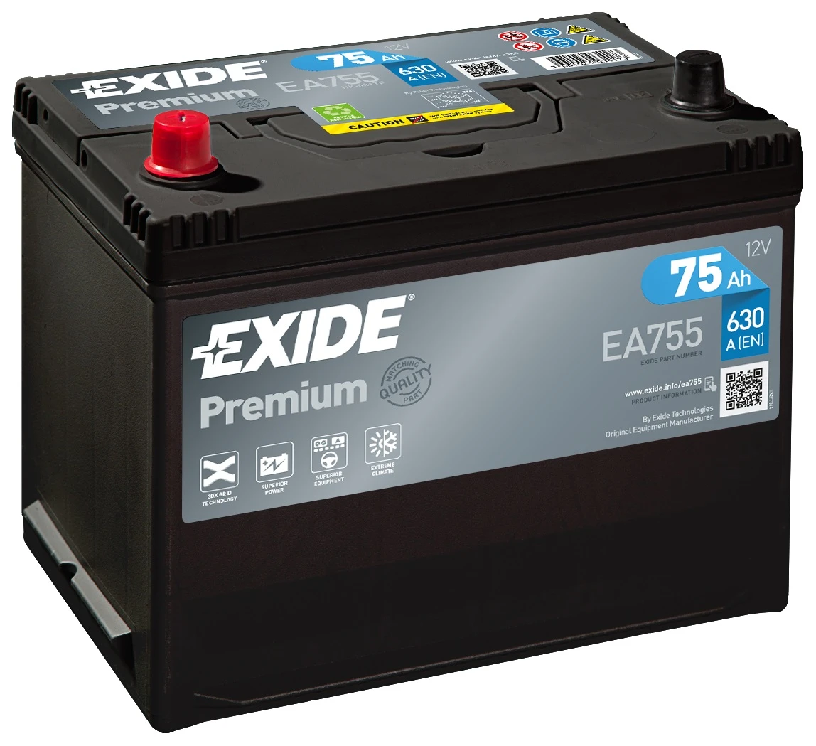 Изображение Стартерная аккумуляторная батарея EXIDE EA755 Стартерная аккумуляторная батарея EXIDE EA755