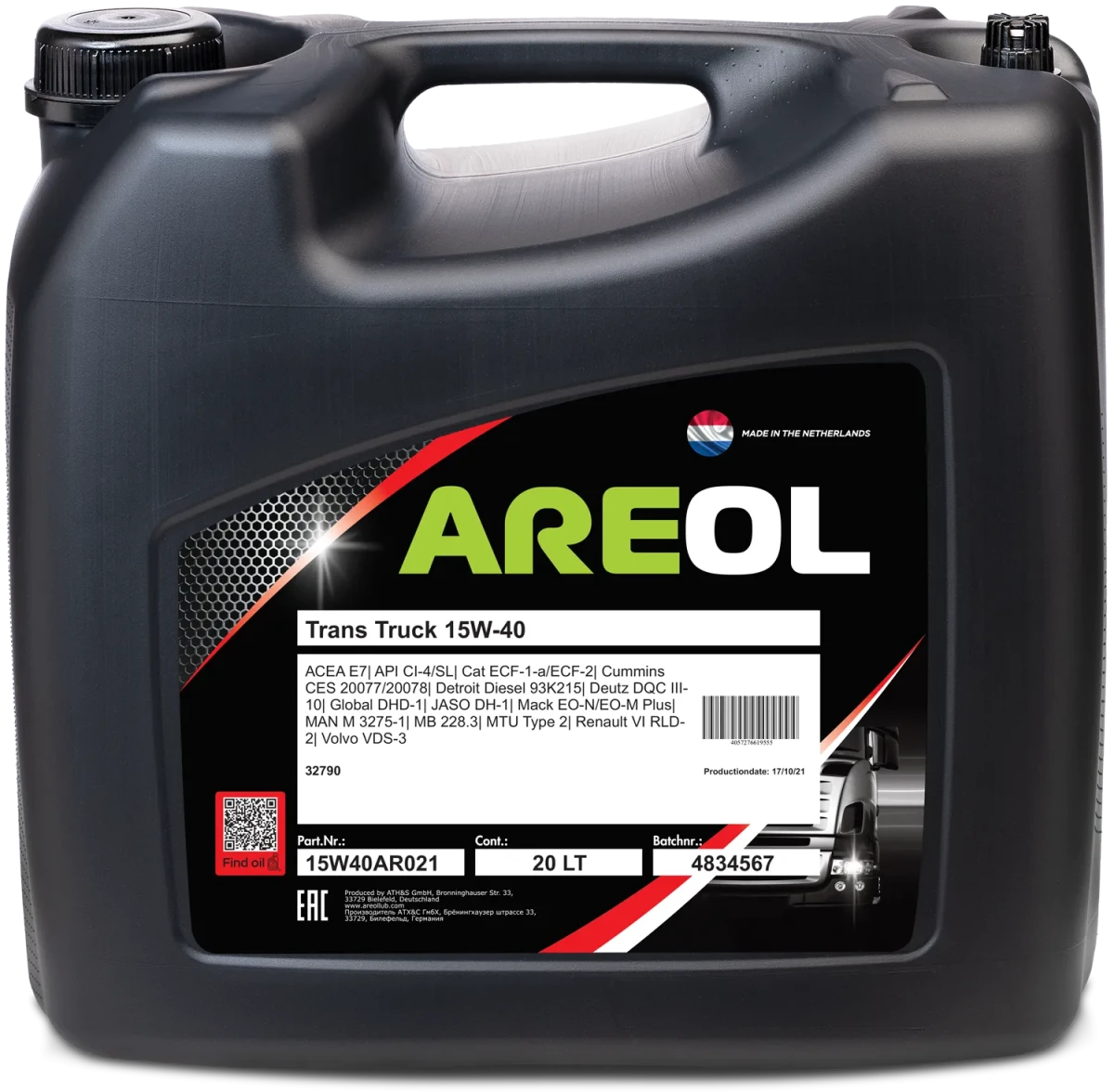 Масло моторное AREOL TRANS TRUCK 15W-40 20л 15W40AR021