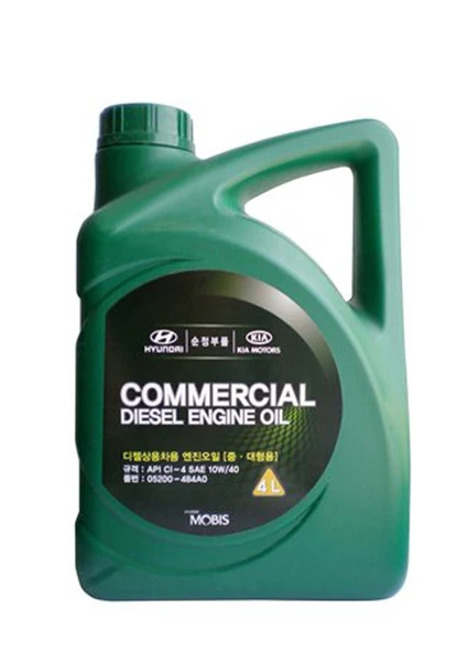 Изображение Масло моторное HYUNDAI/KIA/MOBIS COMMERCIAL DIESEL 10W-40 4л 05200-484A0 Масло моторное HYUNDAI/KIA/MOBIS COMMERCIAL DIESEL 10W-40 4л 05200-484A0