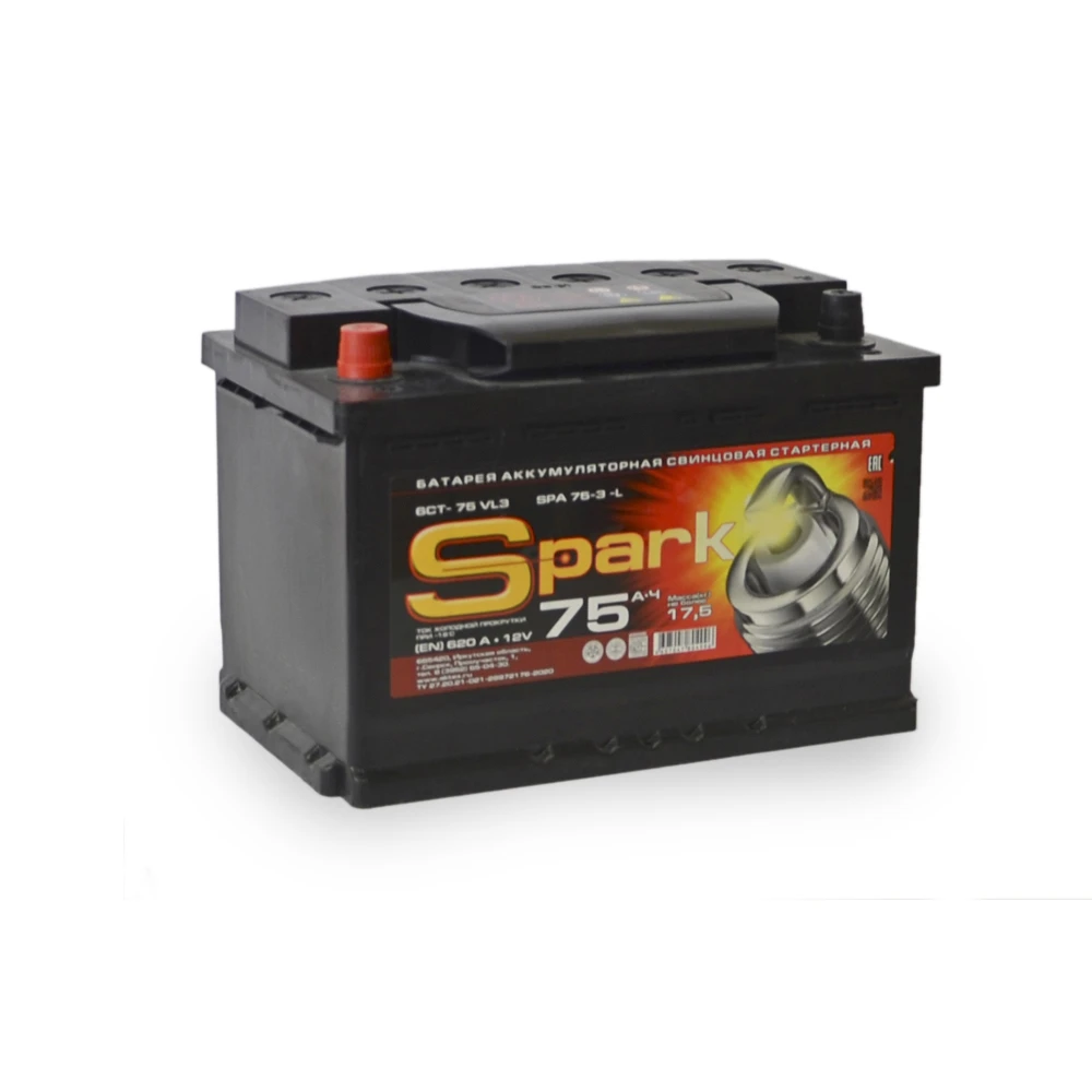 Аккумулятор 75 ач 620 а 278x175x190 мм 0 (-+) обратная SPARK SPA 75-3-R
