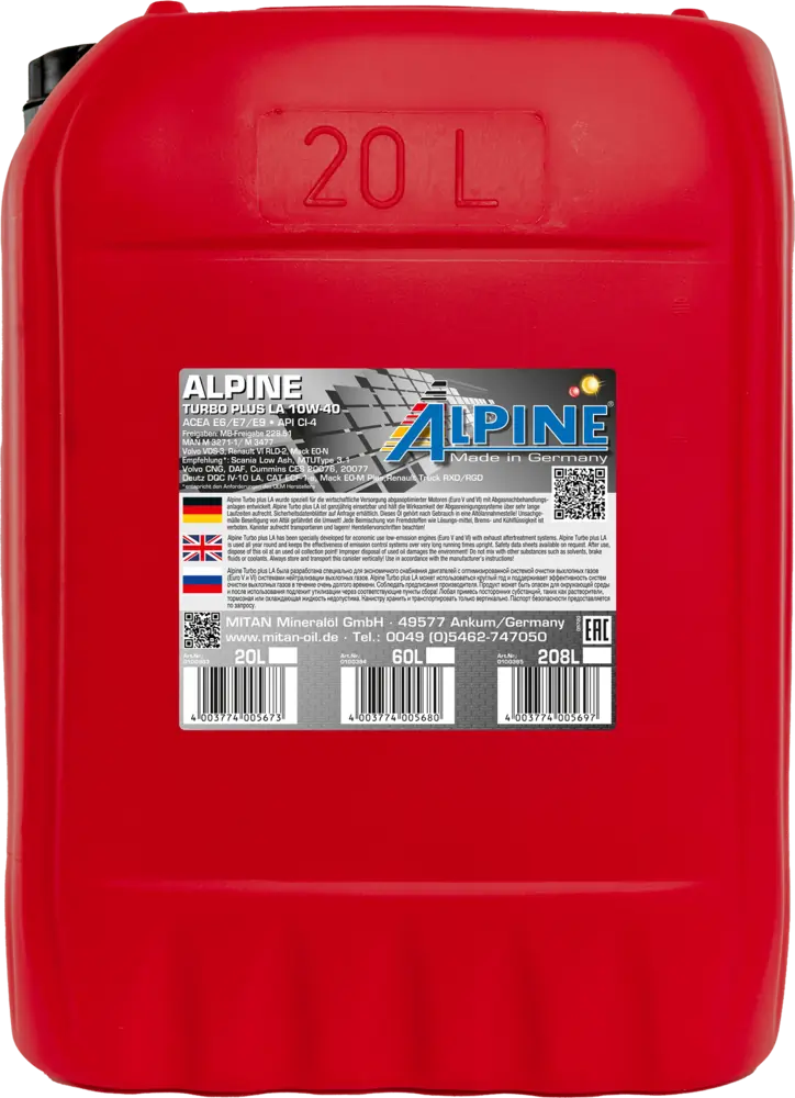 Turbo plus la 10w-40 (евро iv и евро v) ALPINE OIL 0100383