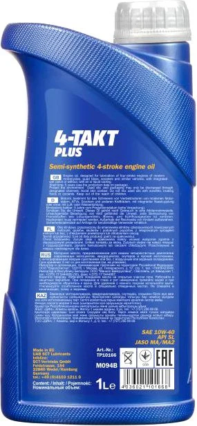 Изображение Масло моторное MANNOL 4-TAKT PLUS 10W-40 1л 95753 Масло моторное MANNOL 4-TAKT PLUS 10W-40 1л 95753