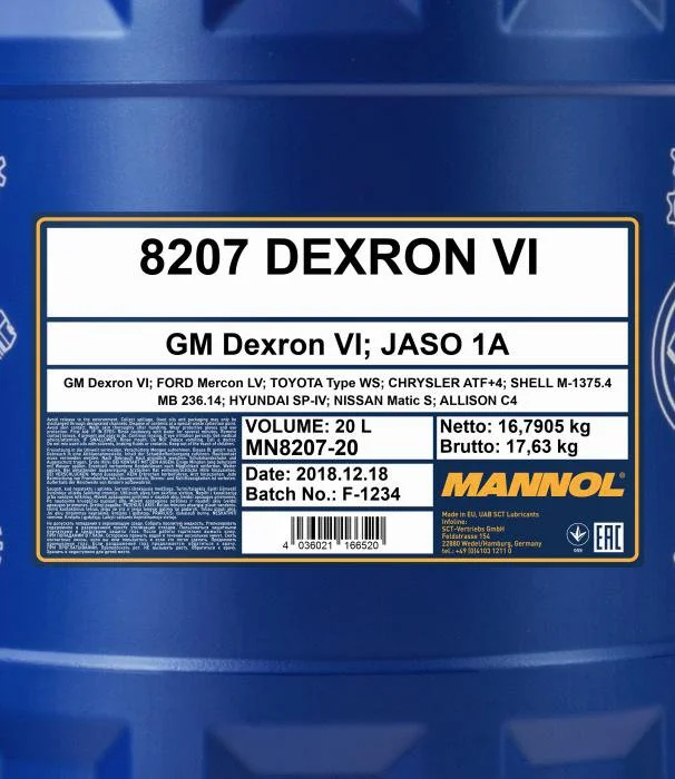 Изображение Трансмиссионное масло MANNOL 8207 ATF DEXRON VI л 53664 Трансмиссионное масло MANNOL 8207 ATF DEXRON VI л 53664