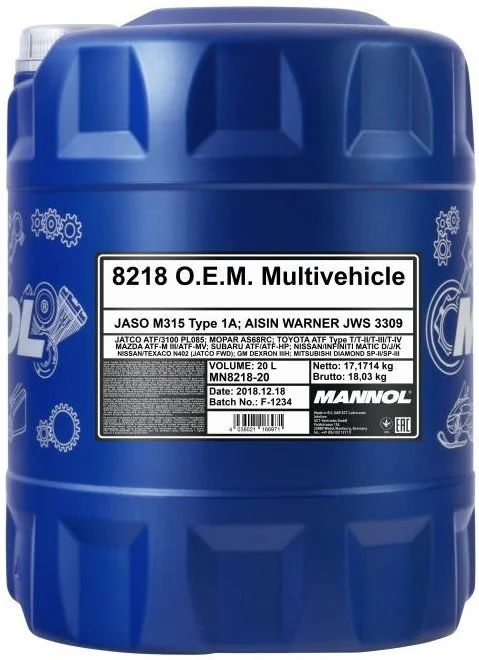 Трансмиссионное масло MANNOL 8218 ATF MULTIVEHICLE JWS 3309 л 54491