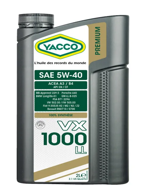 Масло моторное YACCO VX 1000 LL 5W-40 2л YACCO 5W40 VX 1000 LL/2