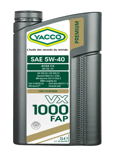 Масло моторное YACCO VX 1000 FAP 5W-40 2л YACCO 5W40 VX 1000 FAP/2