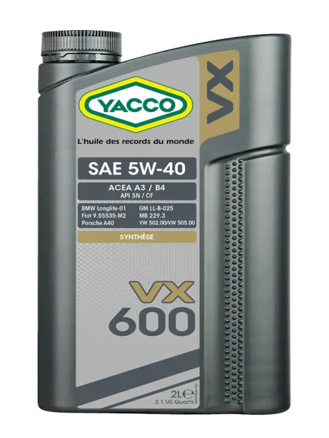 Масло моторное YACCO VX 600 5W-40 2л YACCO 5W40 VX 600/2