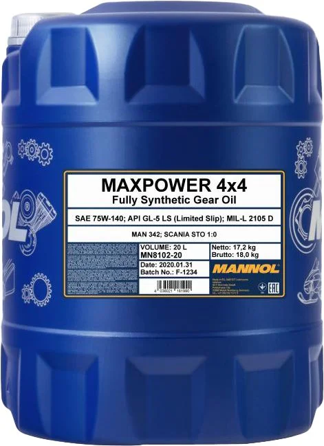 Трансмиссионное масло MANNOL MAXPOWER 4X4 75W-140 20л 54925