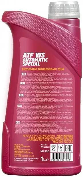 Изображение Трансмиссионное масло MANNOL ATF WS AUTOMATIC 1л 97416 Трансмиссионное масло MANNOL ATF WS AUTOMATIC 1л 97416