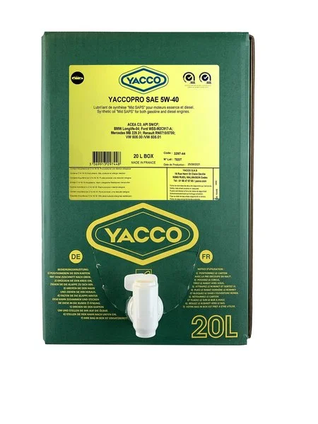 Масло моторное YACCO 5W-40 20л YACCO 5W40 YACCOPRO/20