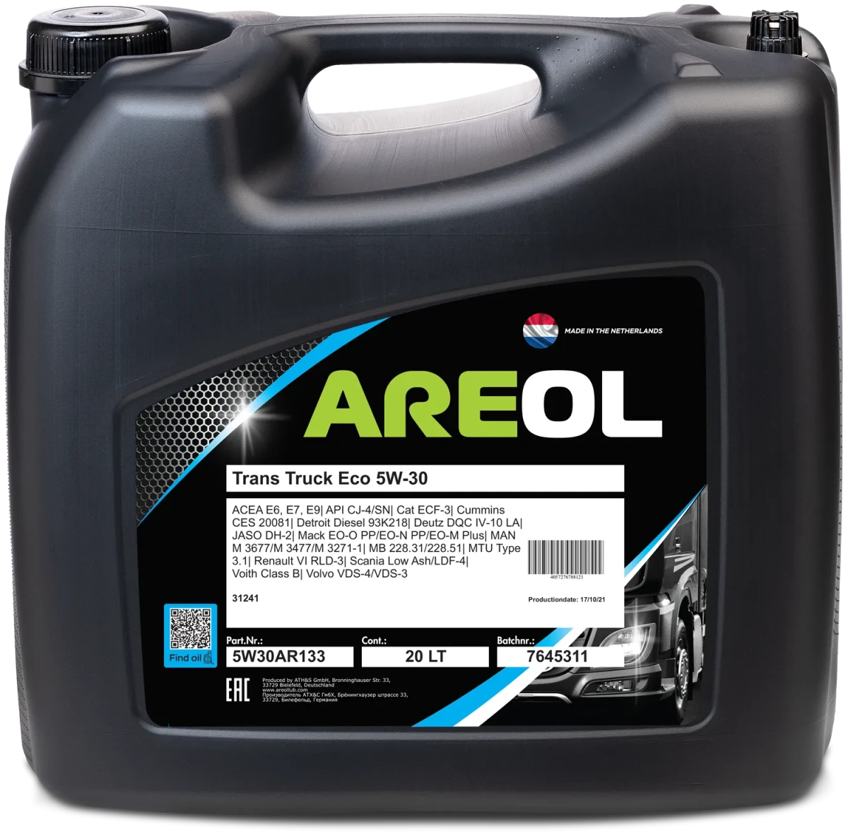 Масло моторное AREOL TRANS TRUCK ECO 5W-30 20л 5W30AR133